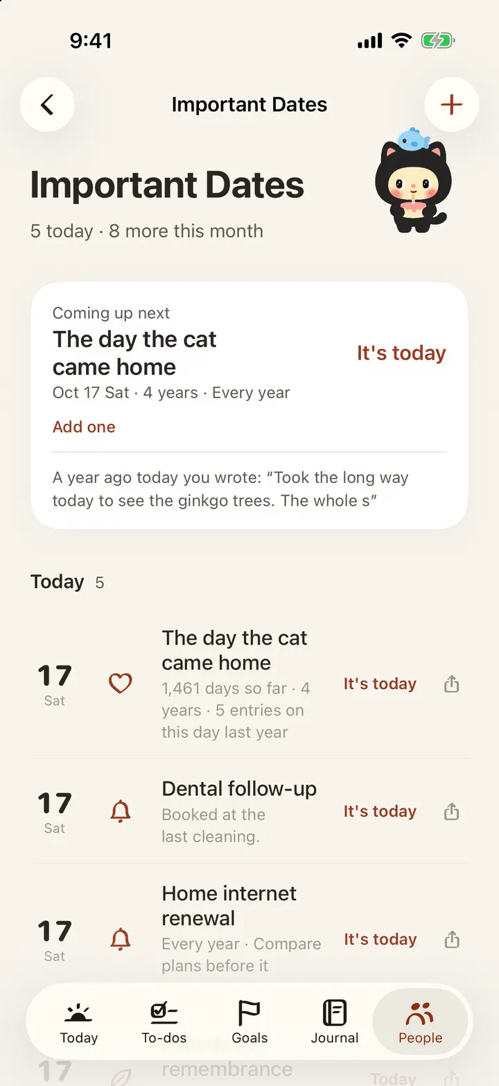 Important dates with countdowns