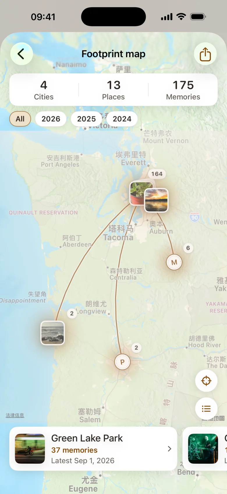 The footprint map: city clusters and travel arcs between them
